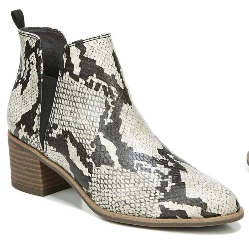 Dr. Scholls Teammate Ankle Booties Black & White Snakeskin Print Slip On 11 NWOB